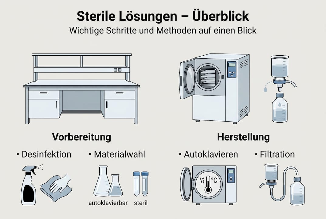 Schritt-für-Schritt-Anleitung: So stellen Sie sterile Lösungen fachgerecht her – eine anschauliche Infografik