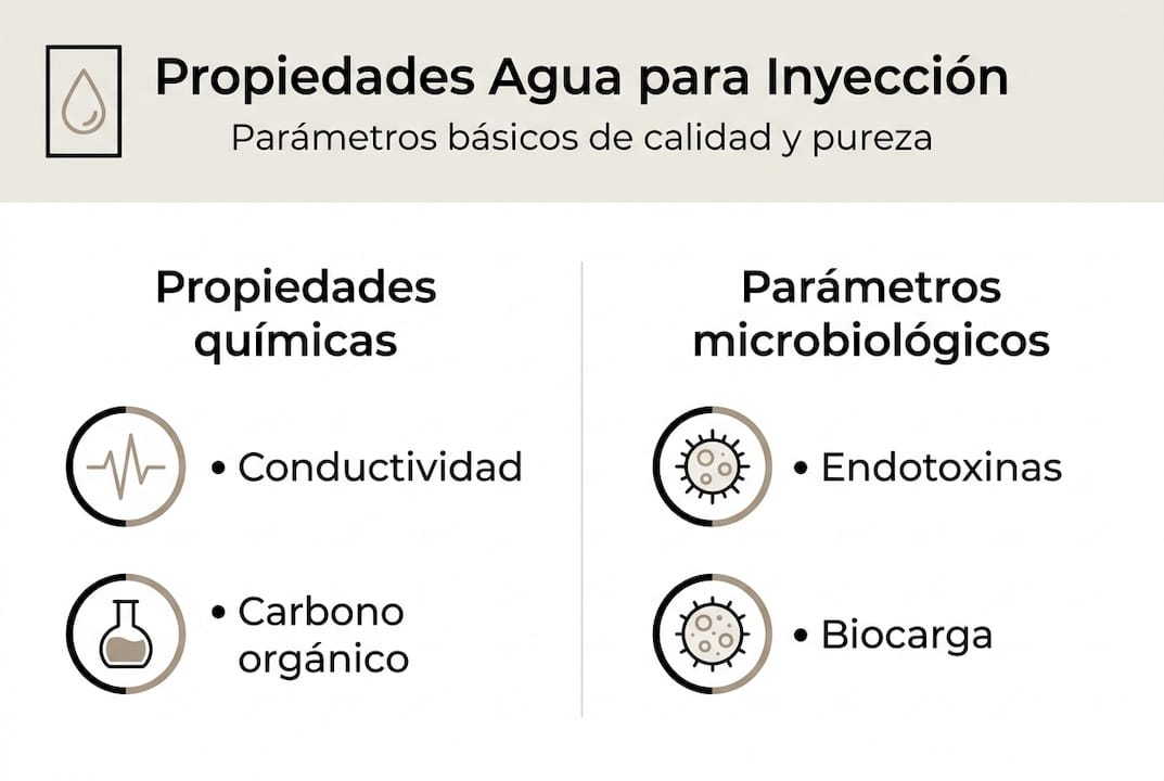 Infografía: características esenciales del agua para inyección