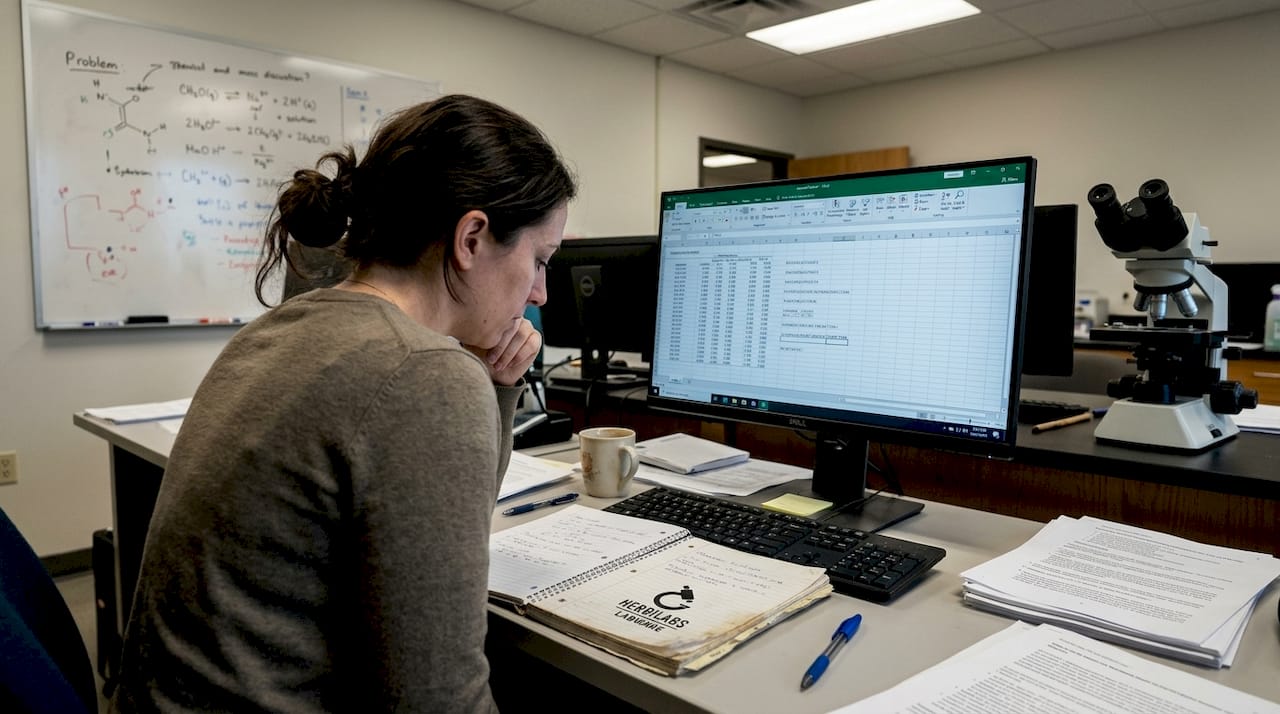Researcher analyzing lab results for accuracy