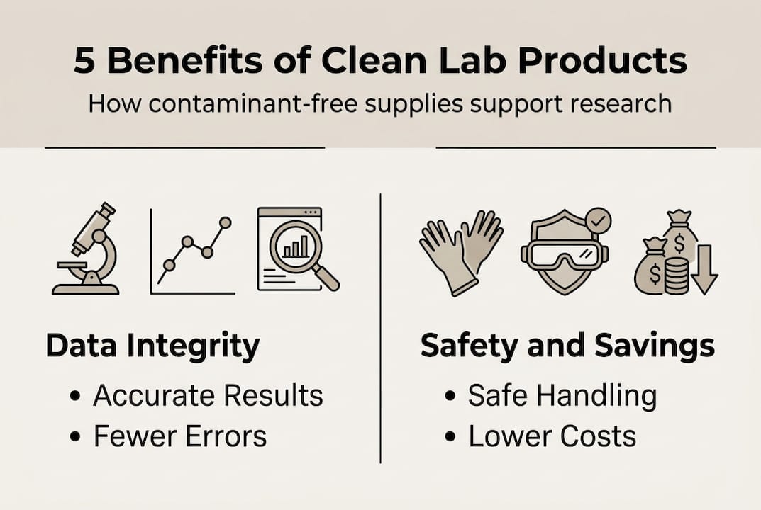 Infographic showing five benefits of contaminant-free lab products