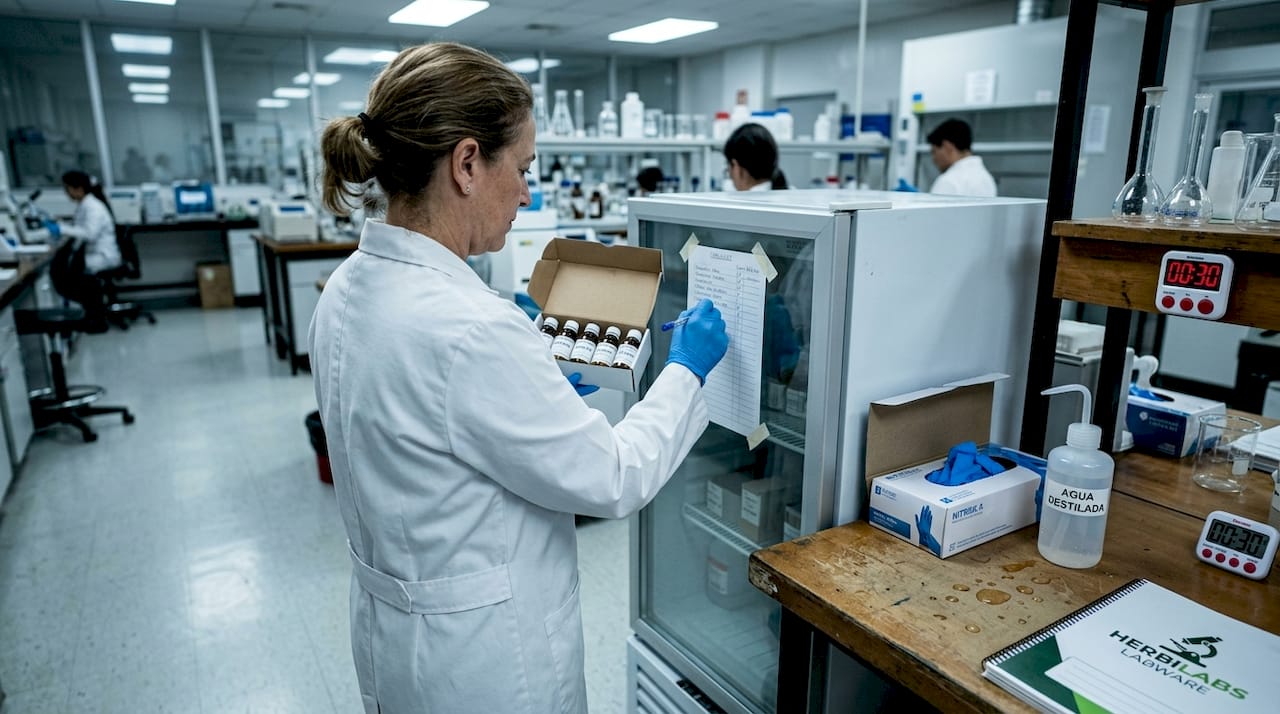 Especialista en química realiza el control diario de pureza