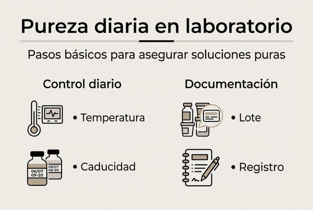 Infografía con los pasos esenciales para mantener la pureza en el laboratorio día a día