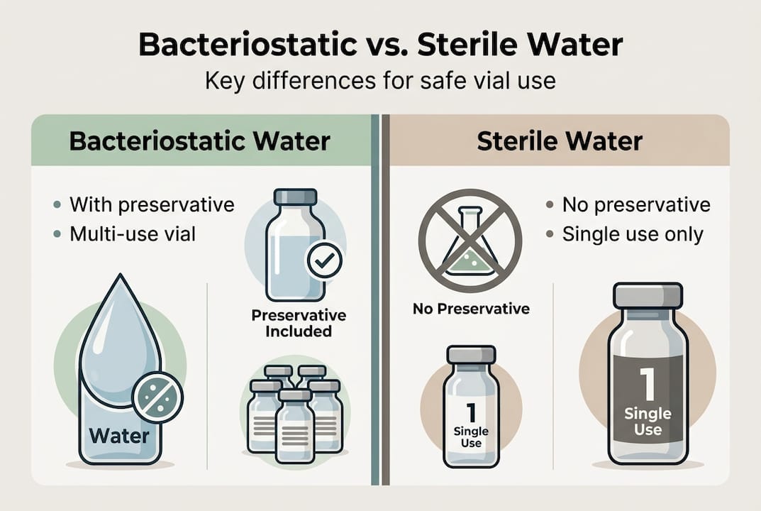 Infographic comparing bacteriostatic and sterile water