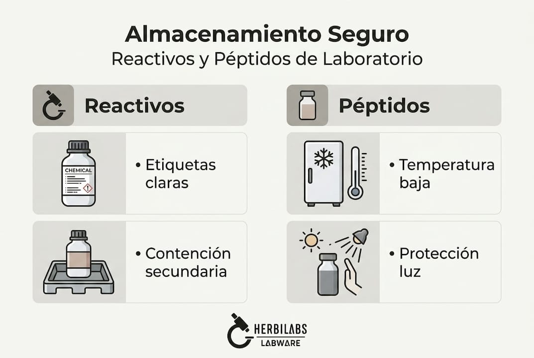 Guía visual para el correcto almacenamiento de reactivos y péptidos