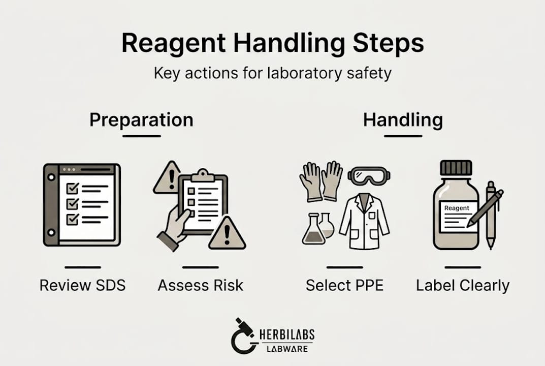 Infographic showing laboratory reagent handling steps