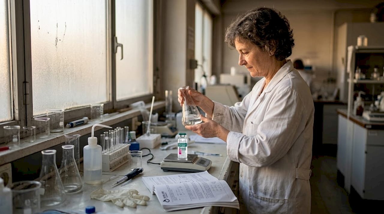 Un chercheur en train de préparer une dilution de peptide à l’aide d’eau