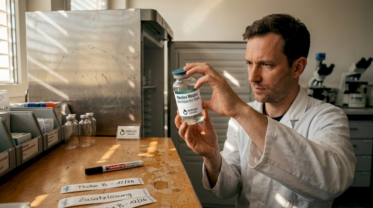 Ein Wissenschaftler untersucht, wie steriles Wasser im Labor gelagert werden kann.