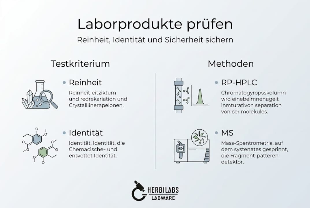Die Infografik gibt einen Überblick über Laborprodukte sowie die angewendeten Prüfverfahren und Bewertungskriterien.