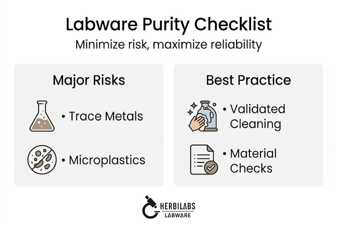 Infographic showing labware purity risks and best practices