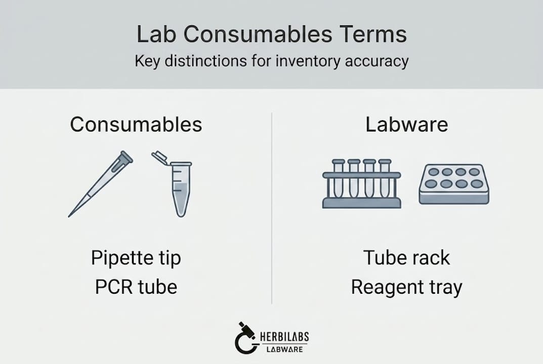Infographic clarifying consumables and labware terms
