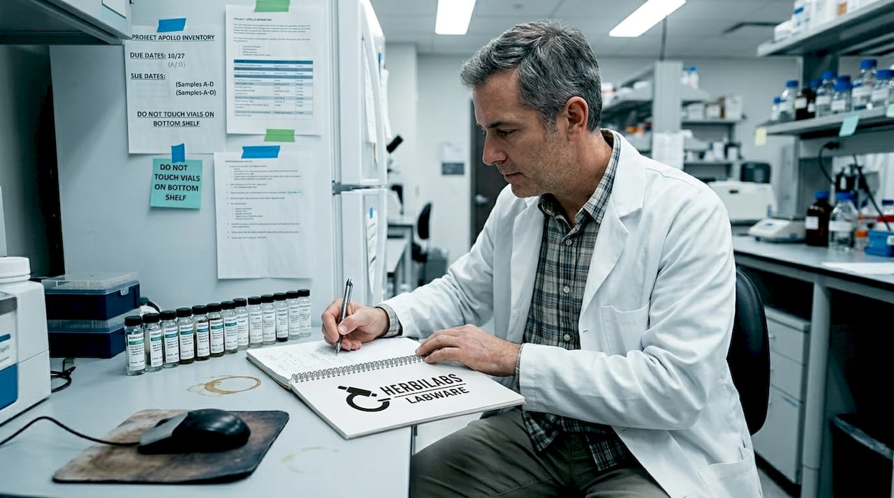 Researcher logging reagent storage events