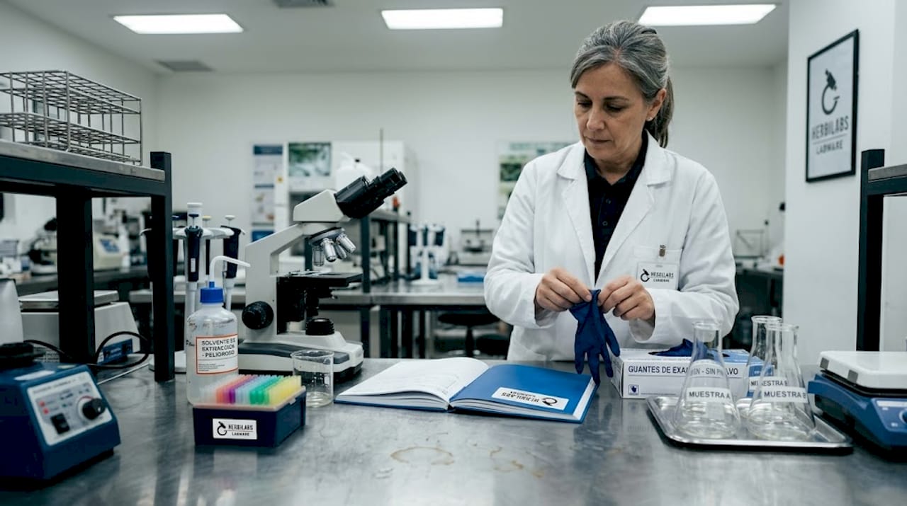 Un científico se cambia los guantes para evitar cualquier tipo de contaminación entre muestras.