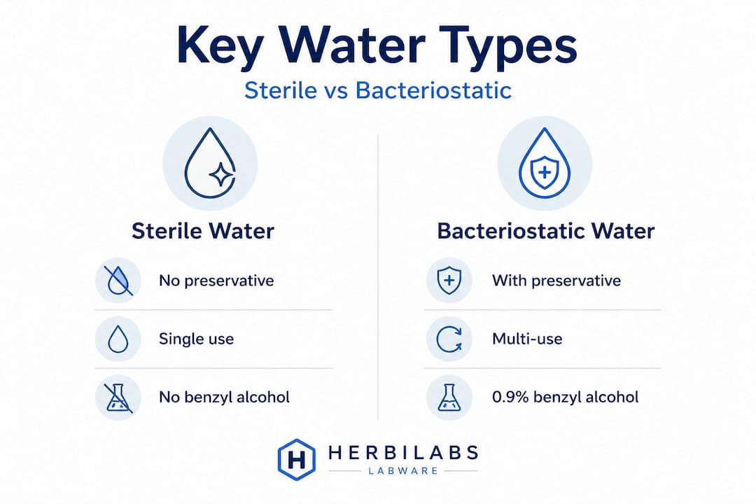 Infographic comparing sterile and bacteriostatic water