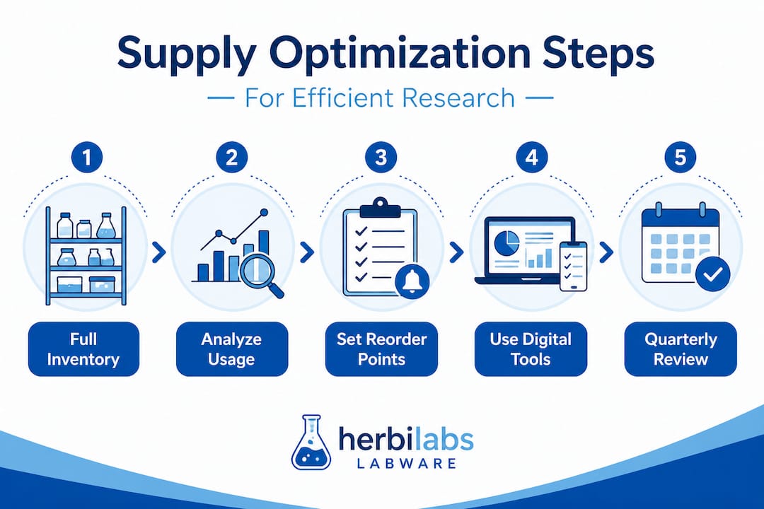 Infographic visualizing lab supply management steps