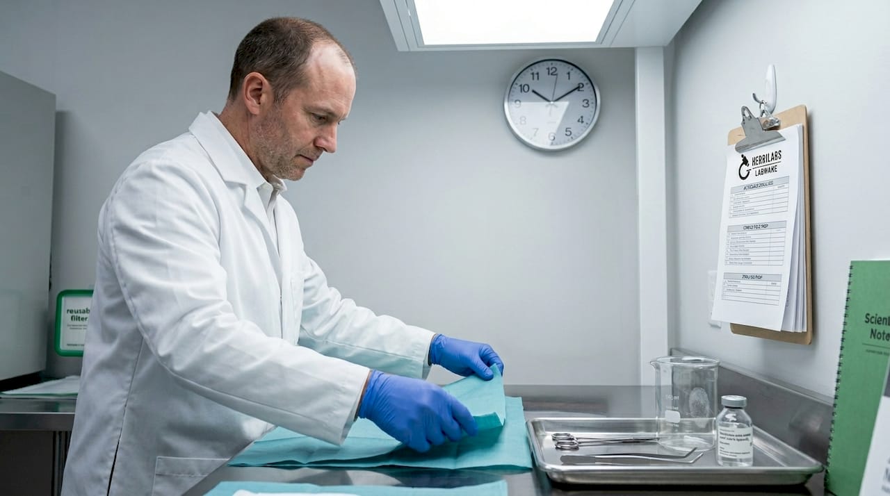 Scientist preparing sterile research field