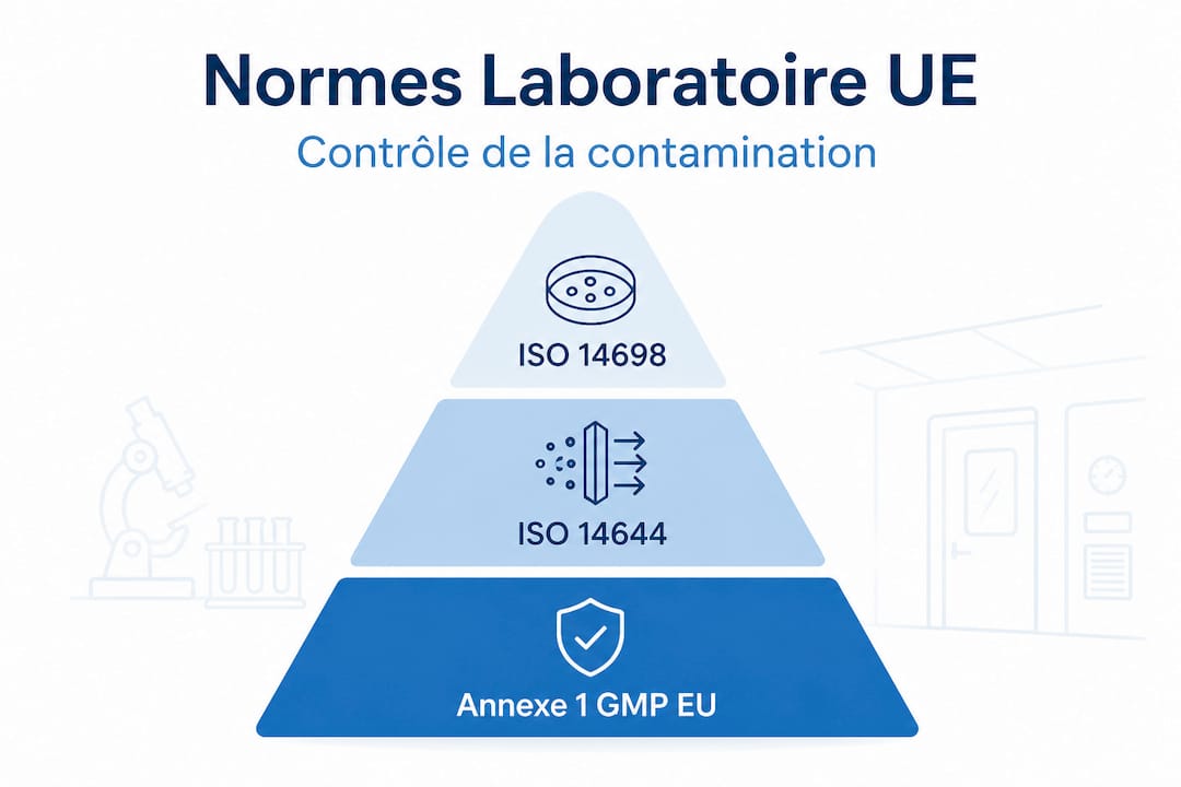 Présentation visuelle de la hiérarchie des normes européennes applicables en laboratoire