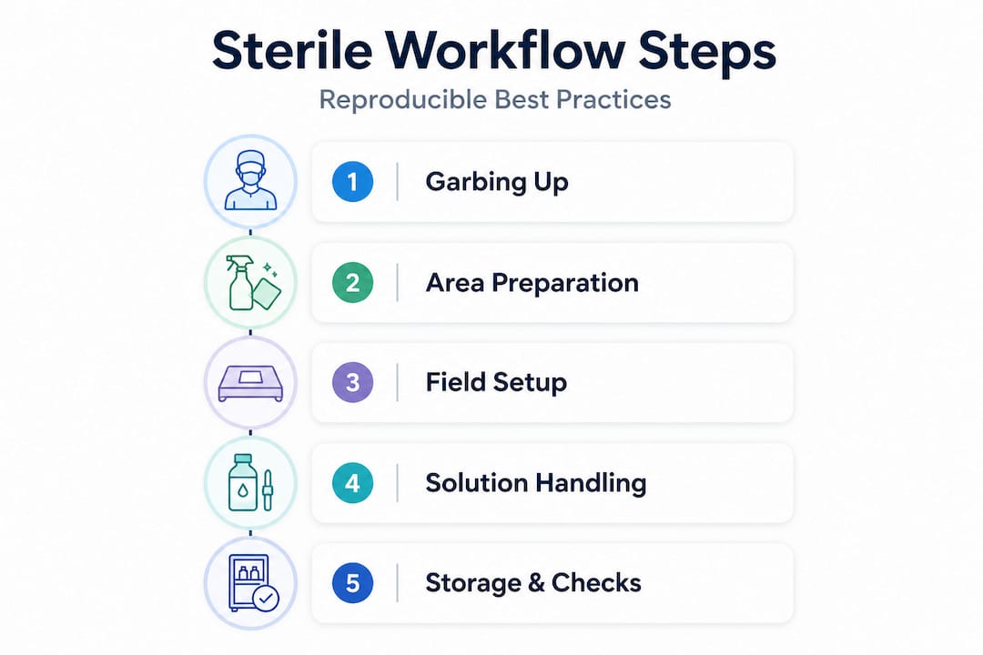 Infographic chart of sterile solution workflow steps