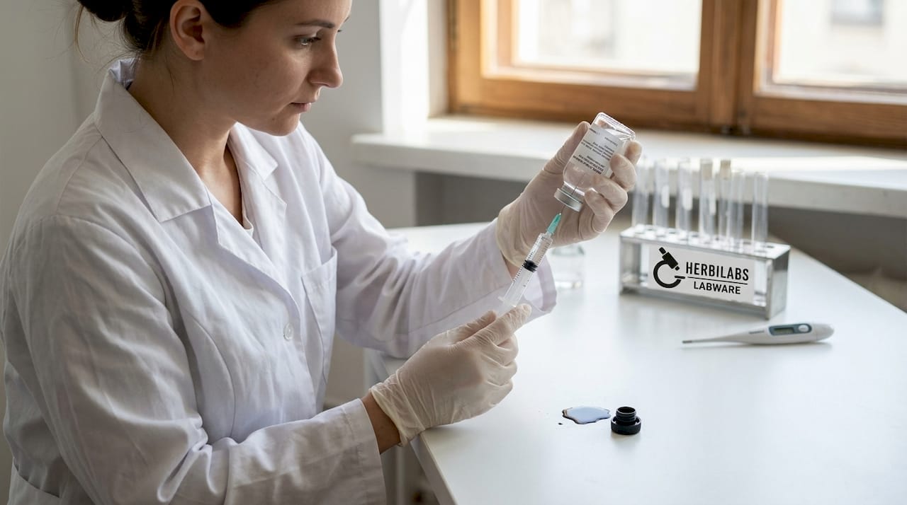Procedimiento en laboratorio para preparar una solución a partir de su forma liofilizada