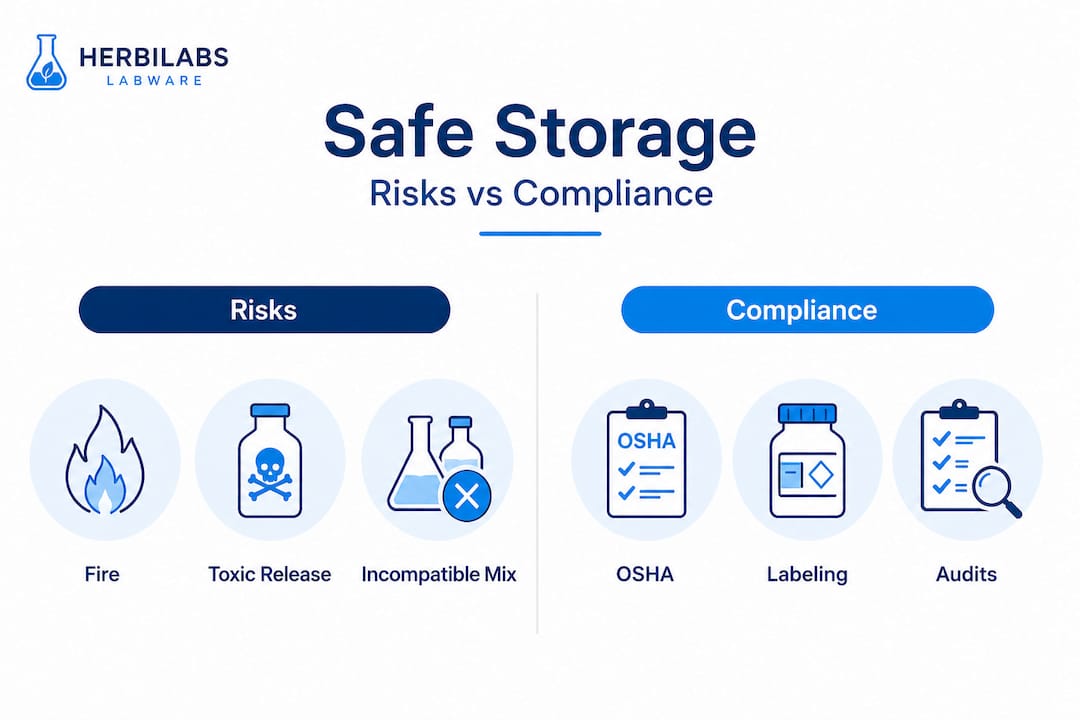 Infographic showing storage risks versus compliance strategies