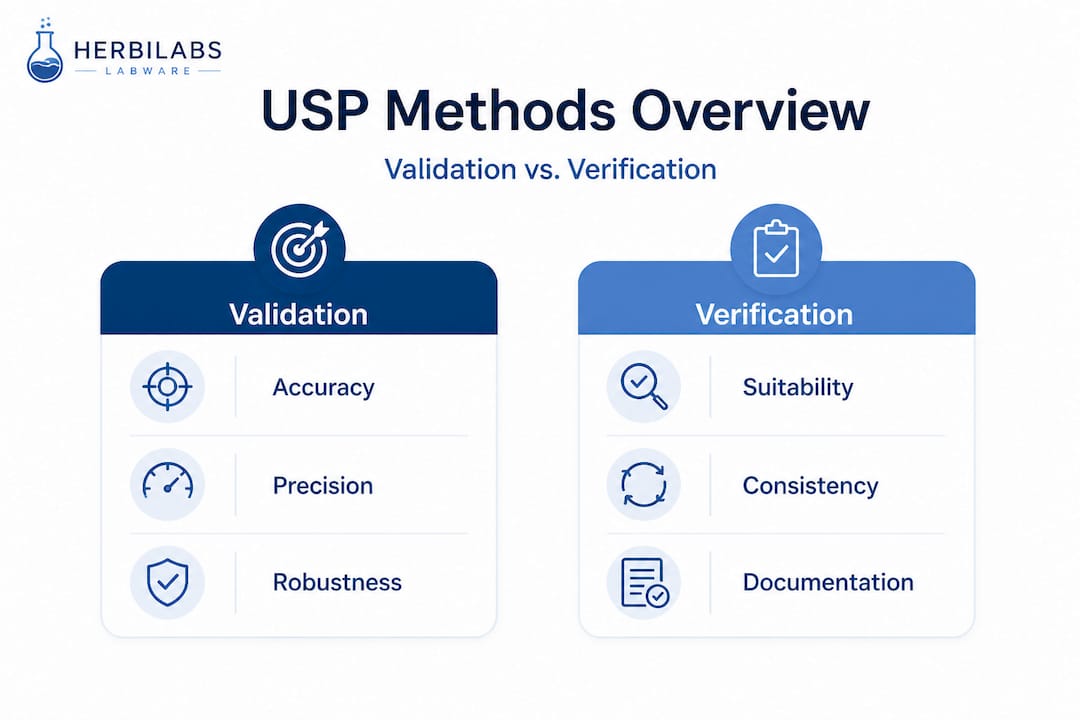 Infographic comparing USP validation and verification steps