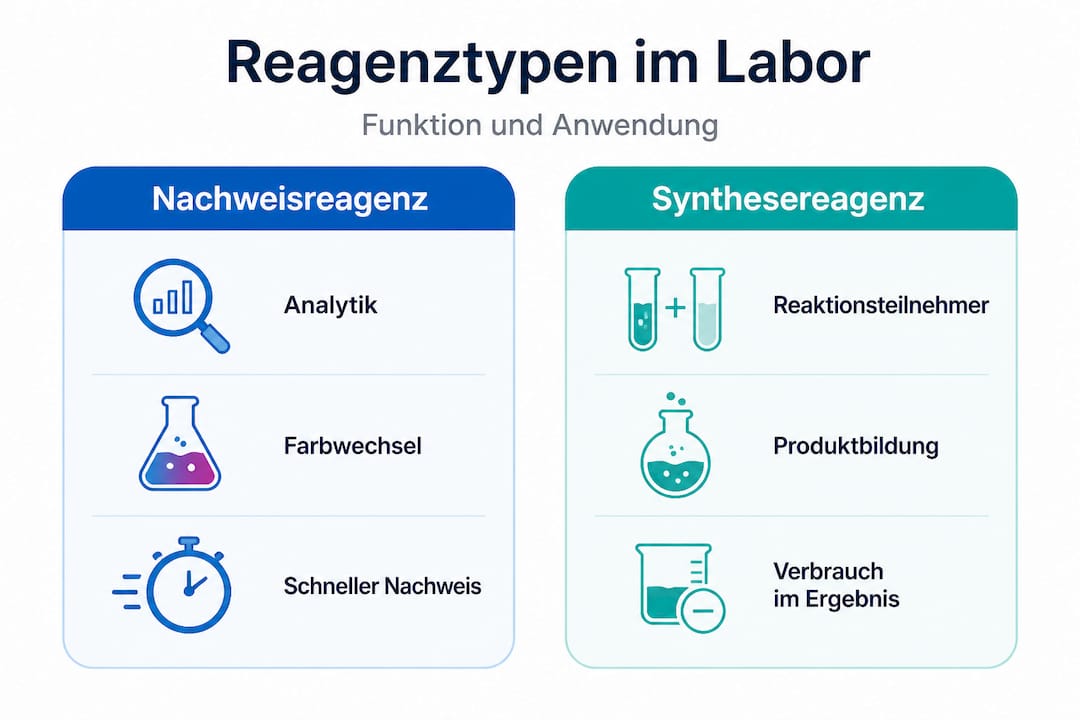 Infografik: Gegenüberstellung von Nachweis- und Synthesereagenzien