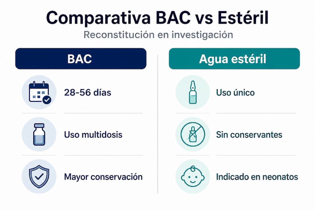Infografía que muestra las principales diferencias entre el BAC y el agua estéril utilizada en laboratorio