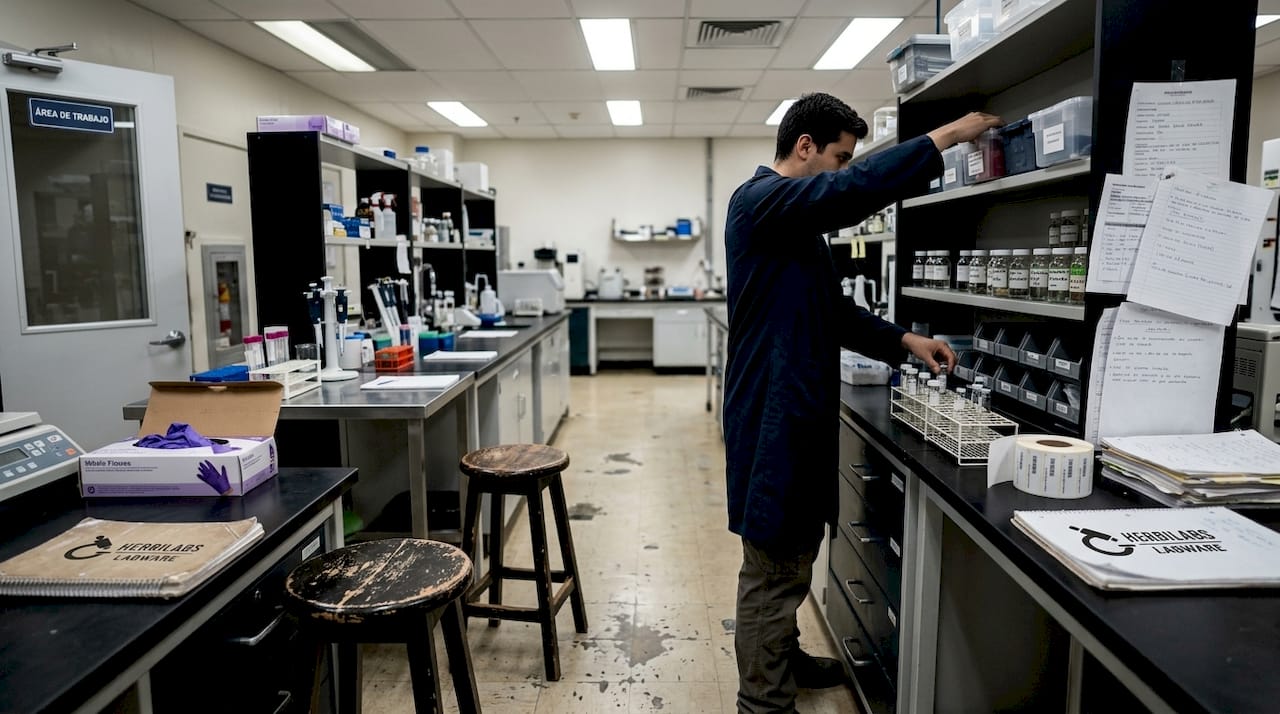El técnico se encarga de mantener el pasillo del laboratorio en óptimas condiciones para su funcionamiento.