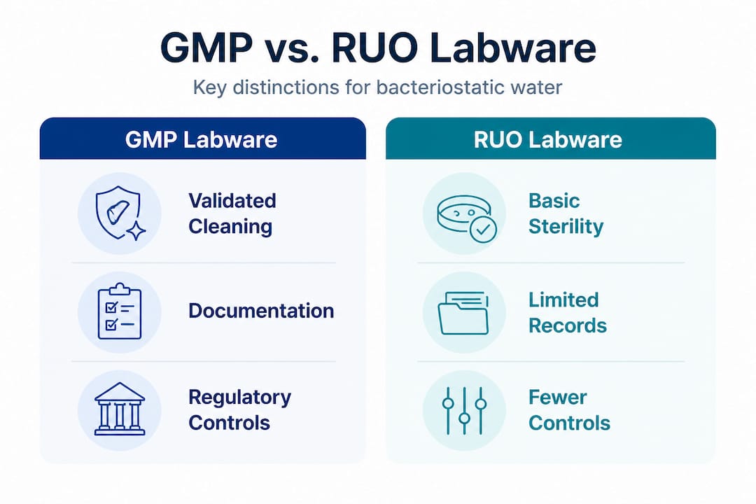 Infographic comparing GMP and RUO labware