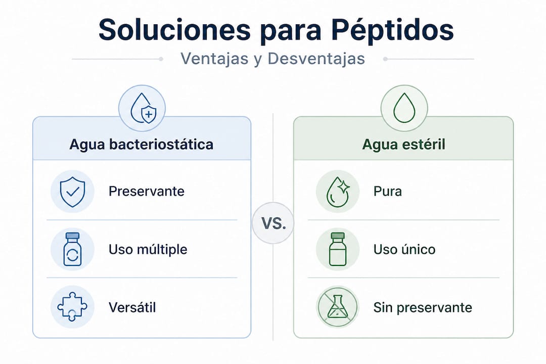 Infografía que muestra las diferencias entre agua bacteriostática y agua estéril