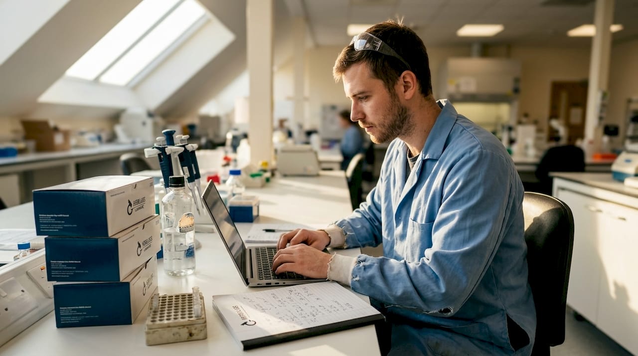 Lab technician updating inventory records