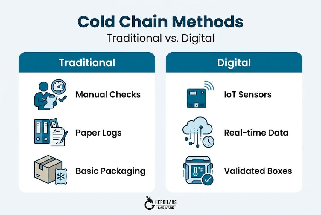 Infographic comparing cold chain logistics methods