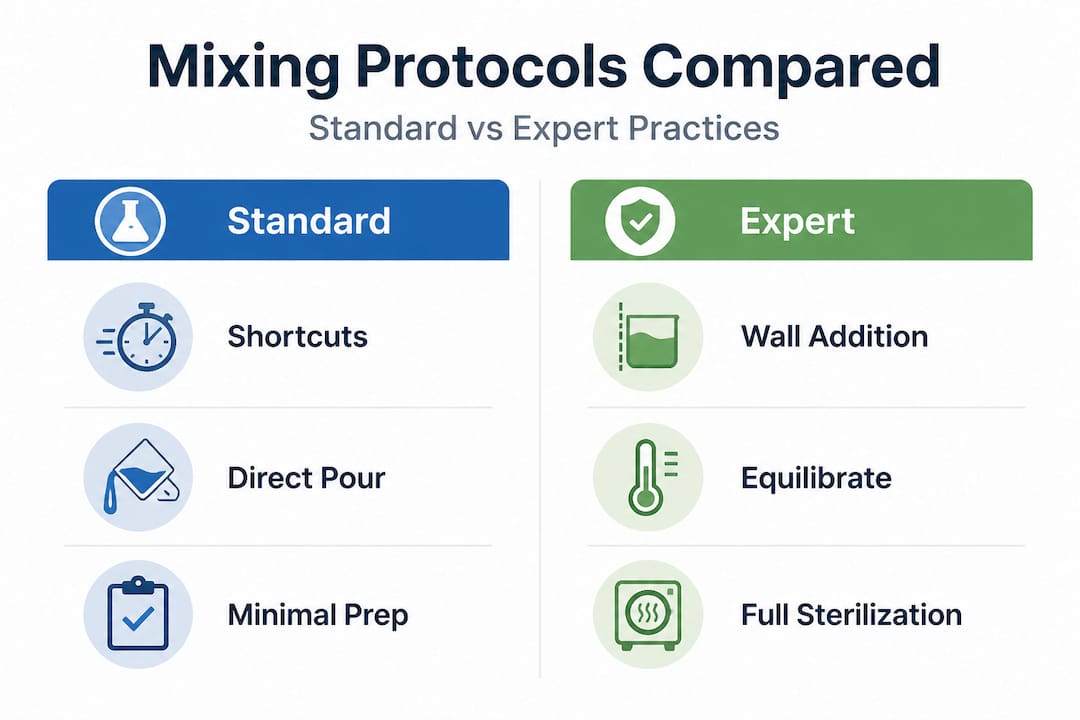 Infographic comparing standard and expert mixing practices