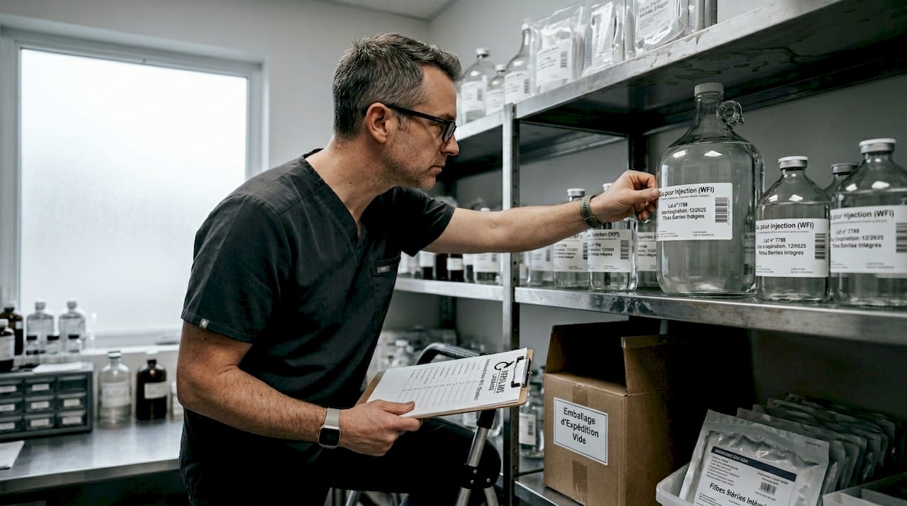 Un opérateur procède au contrôle du stockage de l’eau destinée à l’injection.