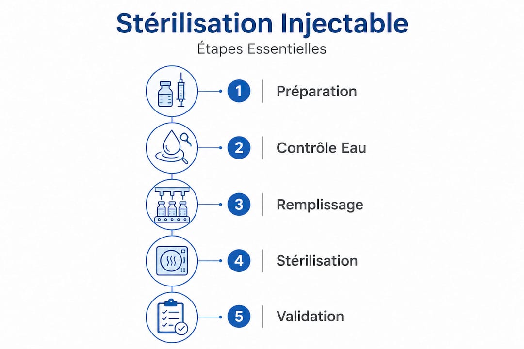 Visuel récapitulatif des grandes étapes de la stérilisation