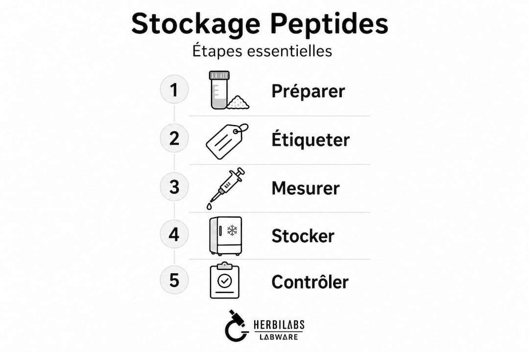 Infographie présentant les différentes étapes à suivre pour un stockage optimal des peptides