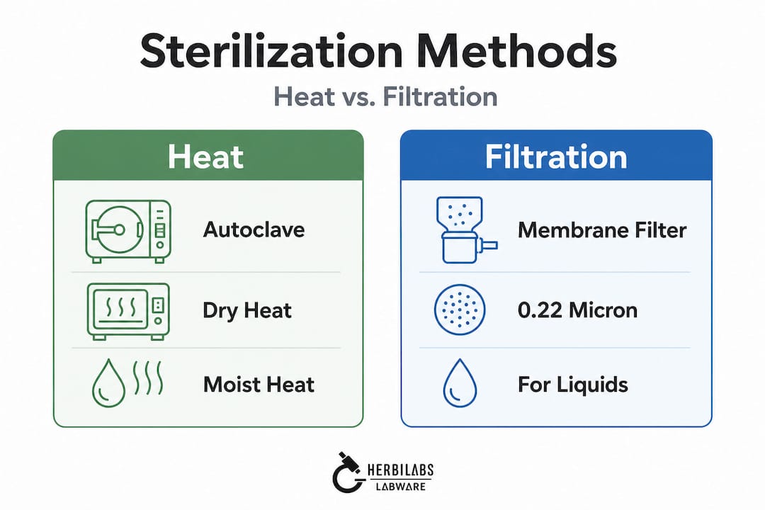 Infographic comparing heat and filtration sterilization