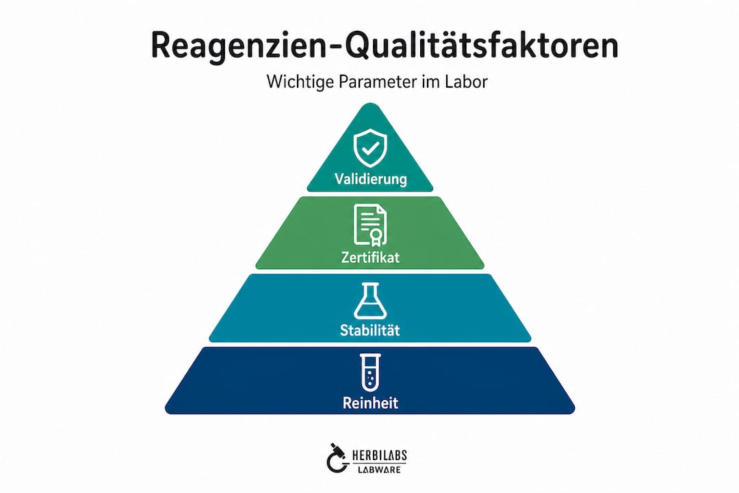 Infografik: Die Qualitätsfaktoren von Laborreagenzien anschaulich als Pyramide dargestellt