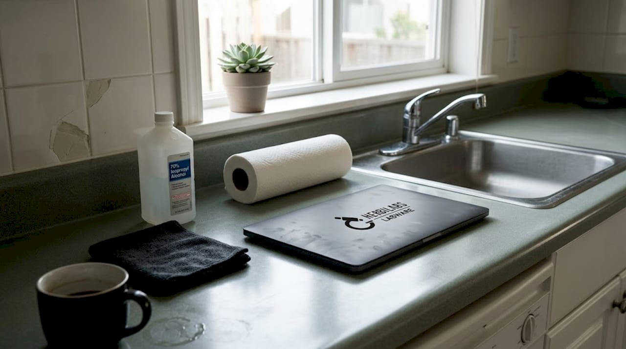 Home kitchen counter set up for sterile work