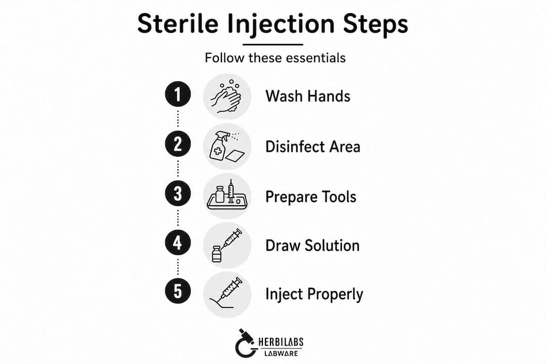 Infographic showing key sterile injection steps