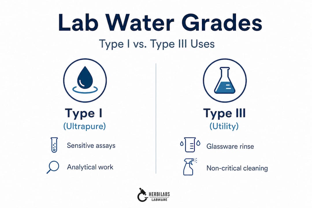 Infographic compares laboratory water grades by use