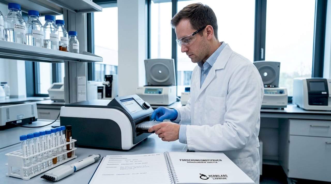 Ein Wissenschaftler führt einen Test mit rekombinantem Faktor-C durch.