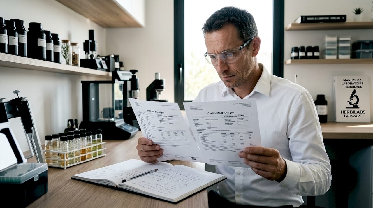 Un chercheur en train de comparer différents certificats d’analyse
