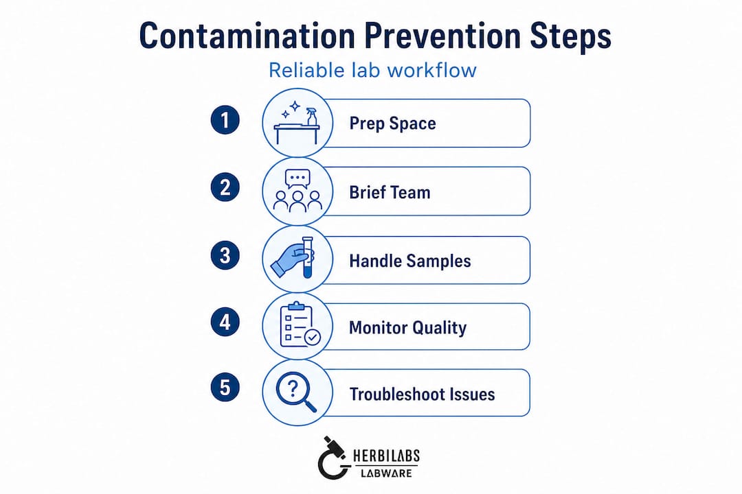 Infographic outlining key steps of lab contamination prevention