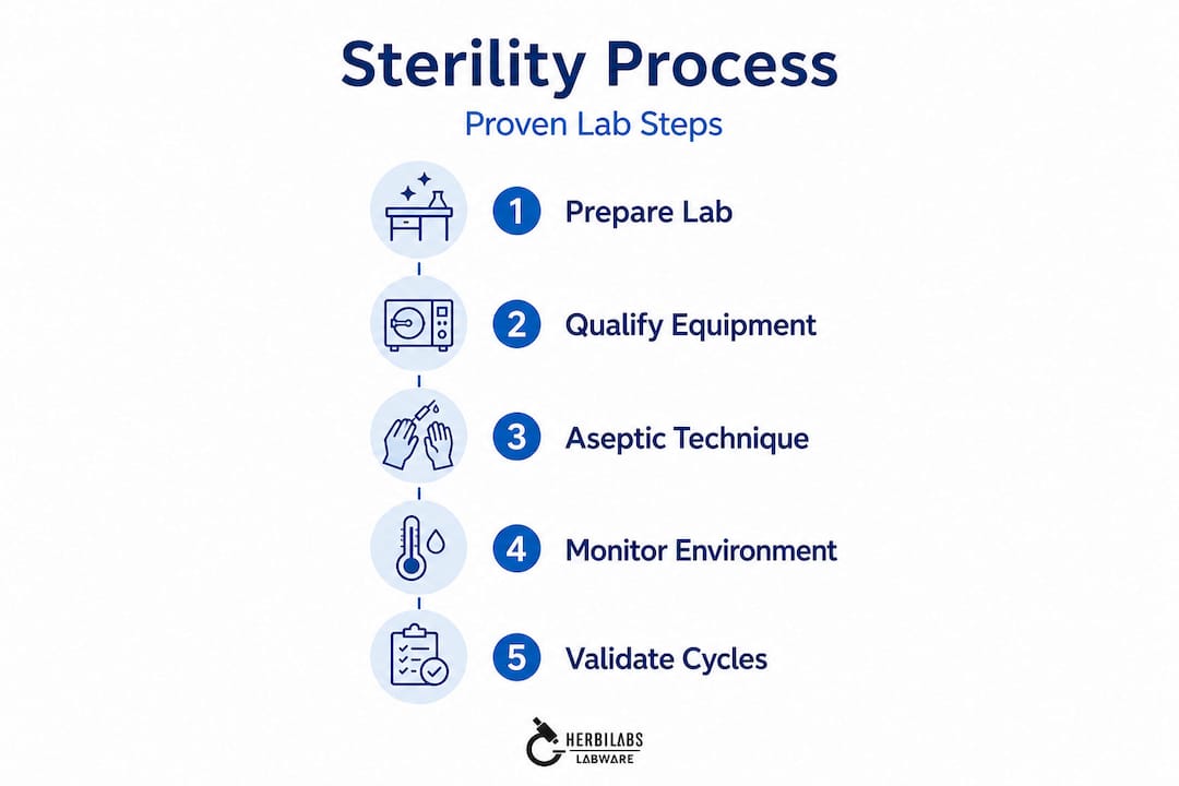 Infographic showing key lab sterility steps