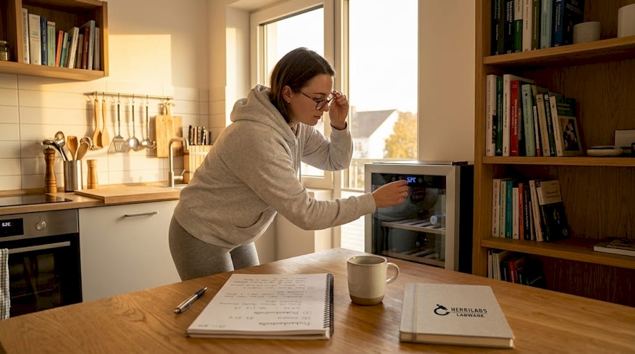 Kühlschrank für Laborproben im privaten Wohnzimmer-Labor
