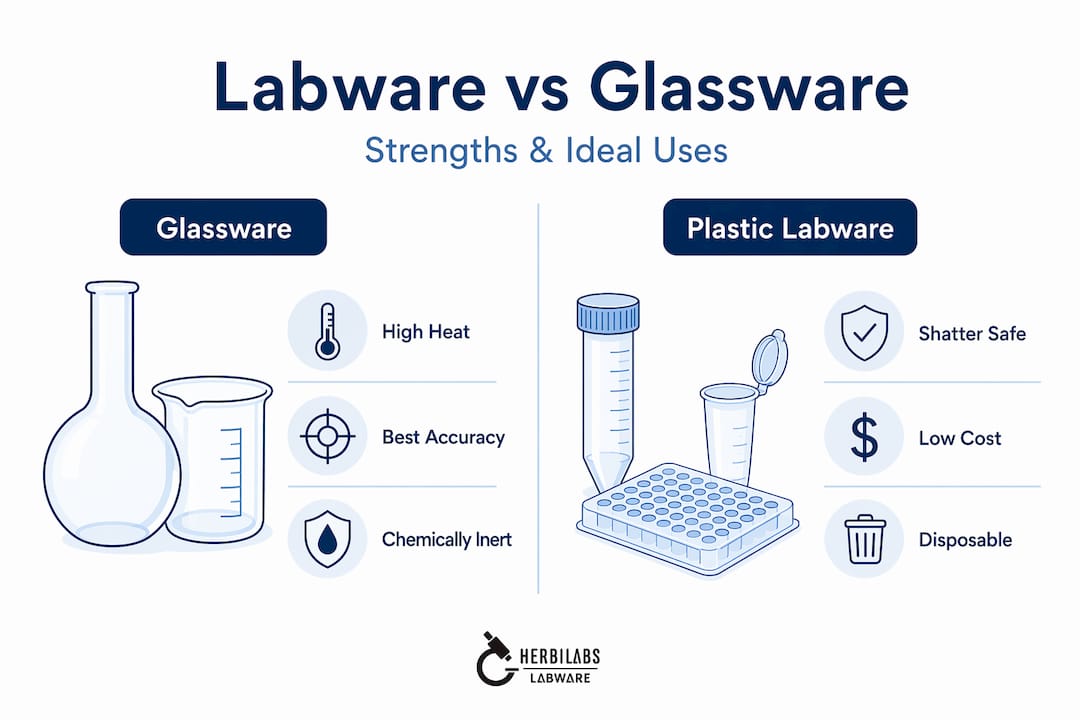 Infographic comparing labware and glassware strengths