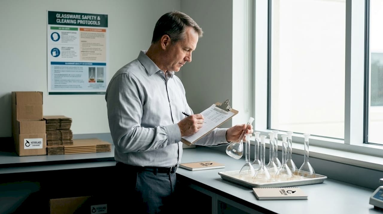 Lab supervisor documenting glassware QC checks