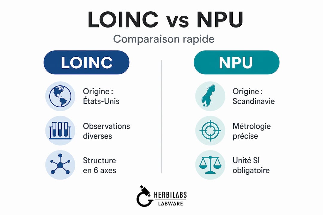 Infographie : LOINC vs NPU – tableau comparatif des terminologies