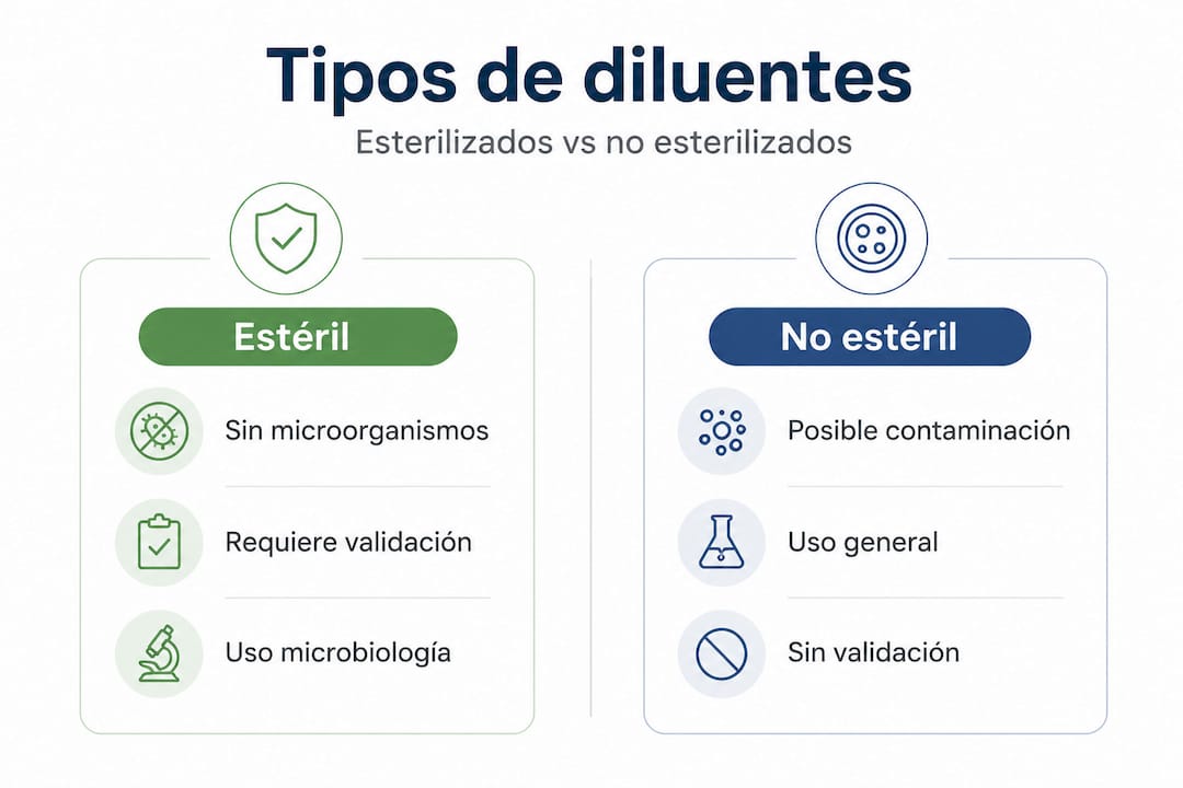 Infografía que muestra las diferencias entre diluyentes estériles y no estériles
