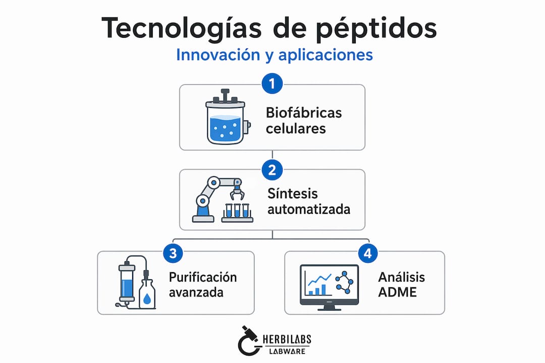 Esquema visual organizado sobre las principales tecnologías de péptidos